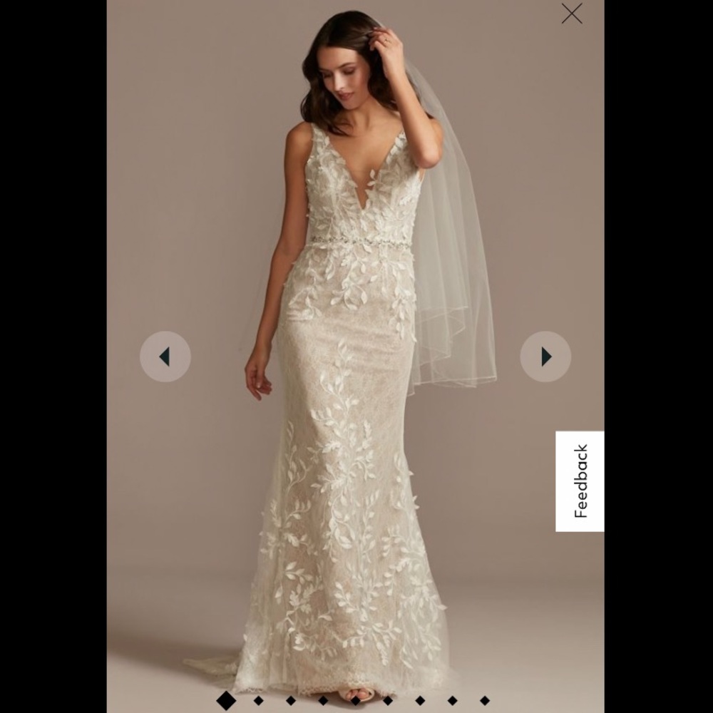 Melissa Sweet leaf appliqué deep-v wedding dress - Ivory/Bisque MS 251223